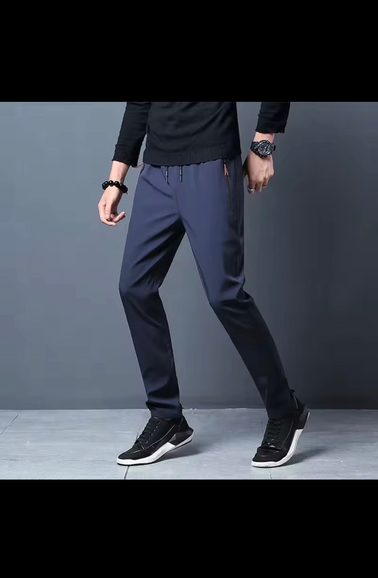 Men's Casual Pants Straight Slim Fit Elastic Waist Jogger Korean
Classic Blue Black Gray Male Brand Trousers Plus Size